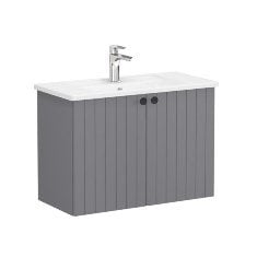 Vitra Root Groove 69221 Lavabo Dolabı, Kapaklı, 80 Cm, Dar, Mat Gri, Köşeli Lavabolu